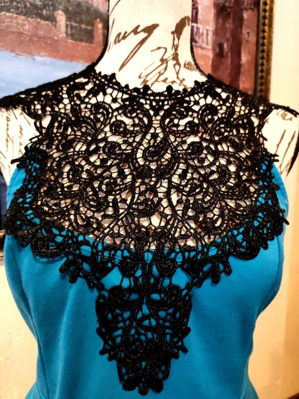 Teal Peplum Tank Top With Black Lace Overlay Womens Large By Julies Closet Polye - Picture 2 of 6